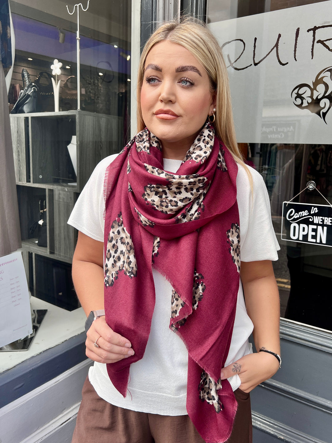 Animal Print Heart Scarf WINE