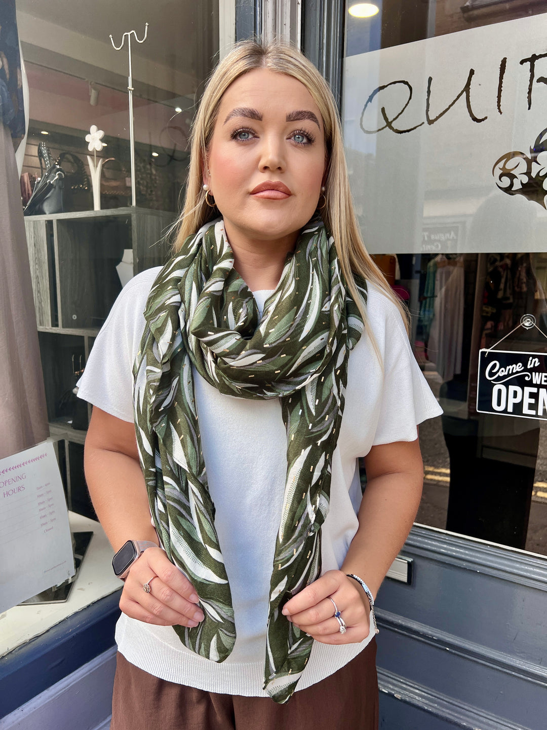 Bold Leaf Print Scarf KHAKI