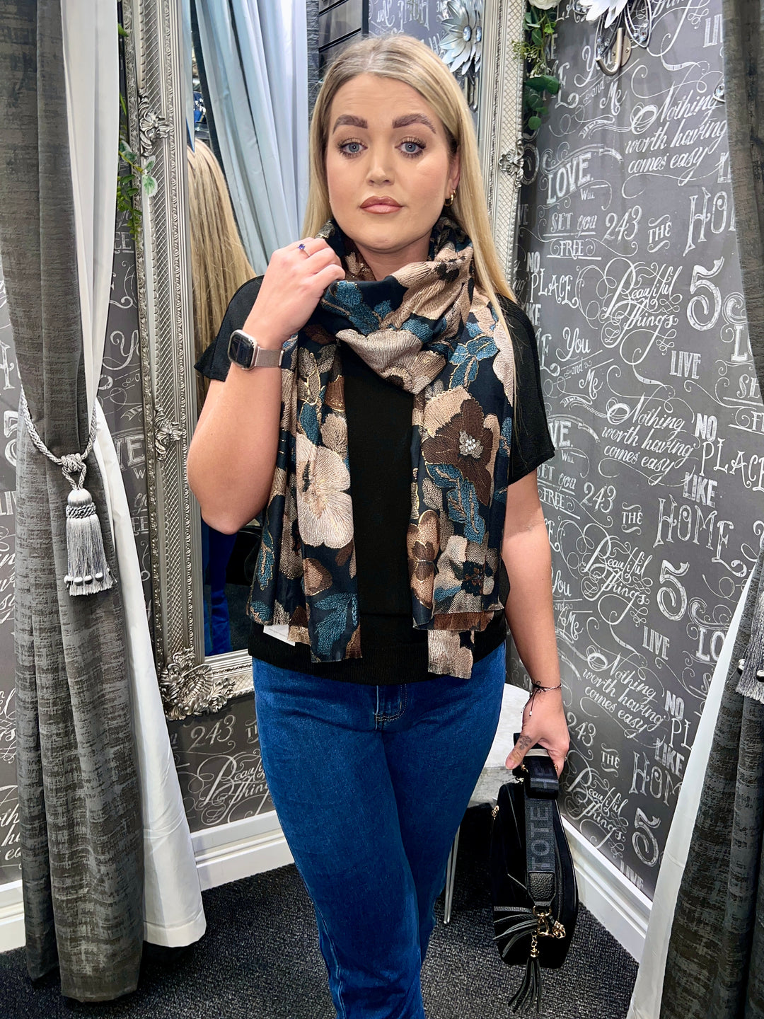 Elegant Flower Scarf BLACK
