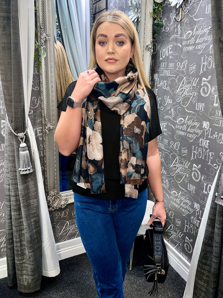 Elegant Flower Scarf BLACK