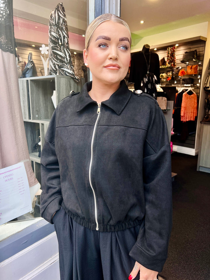 Tara Suede Bomber Jacket BLACK