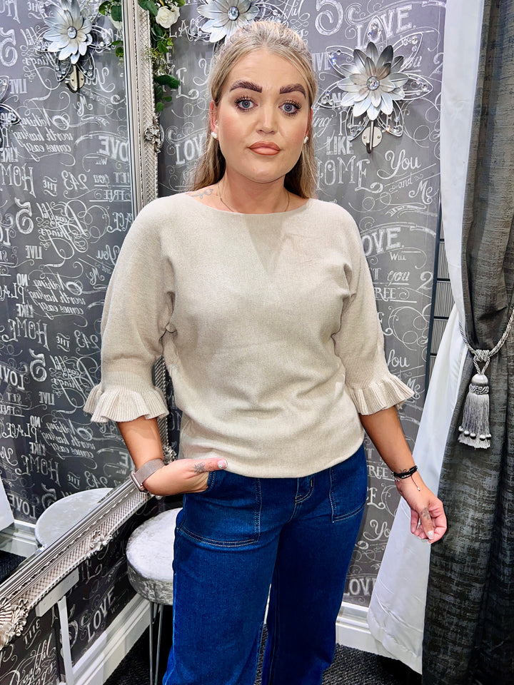 Paige Frill Sleeve Knit BEIGE