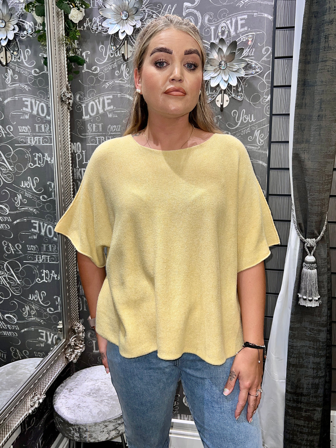 Sandi Italian Soft Knit Short Sleeve Jumper PALE YELLOW