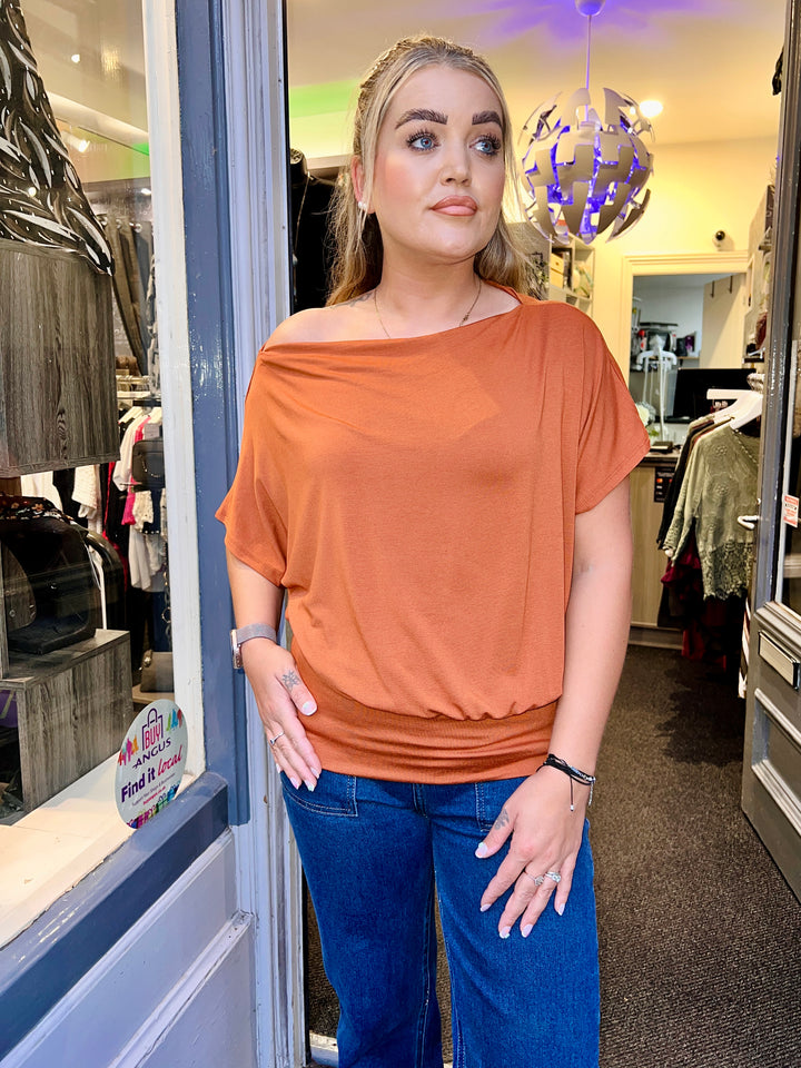Millie Jersey Batwing Top RUST