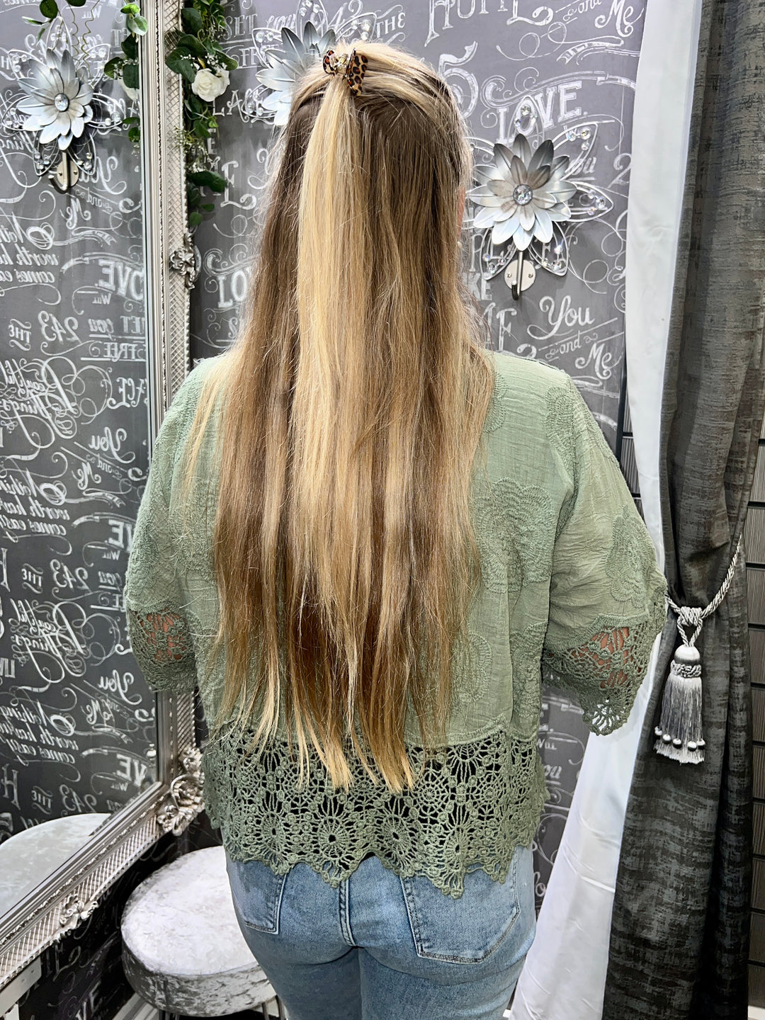 Rhona Floral Lace Blouse KHAKI