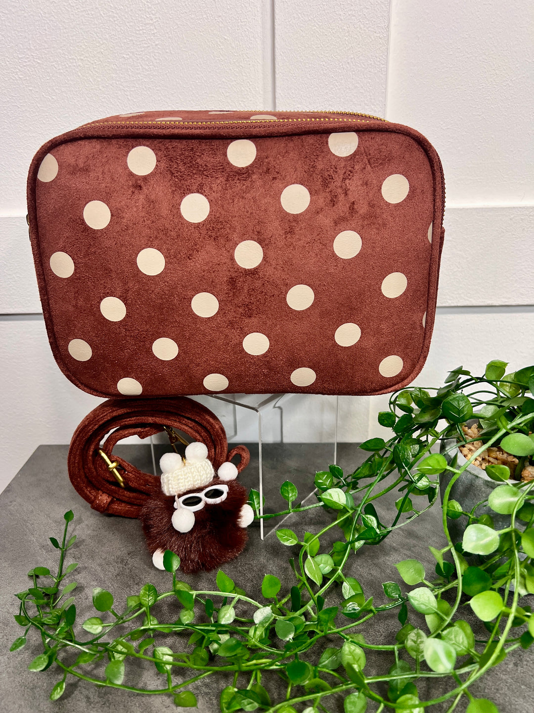 Polka Dot Suedette Camera Bag TERRACOTTA