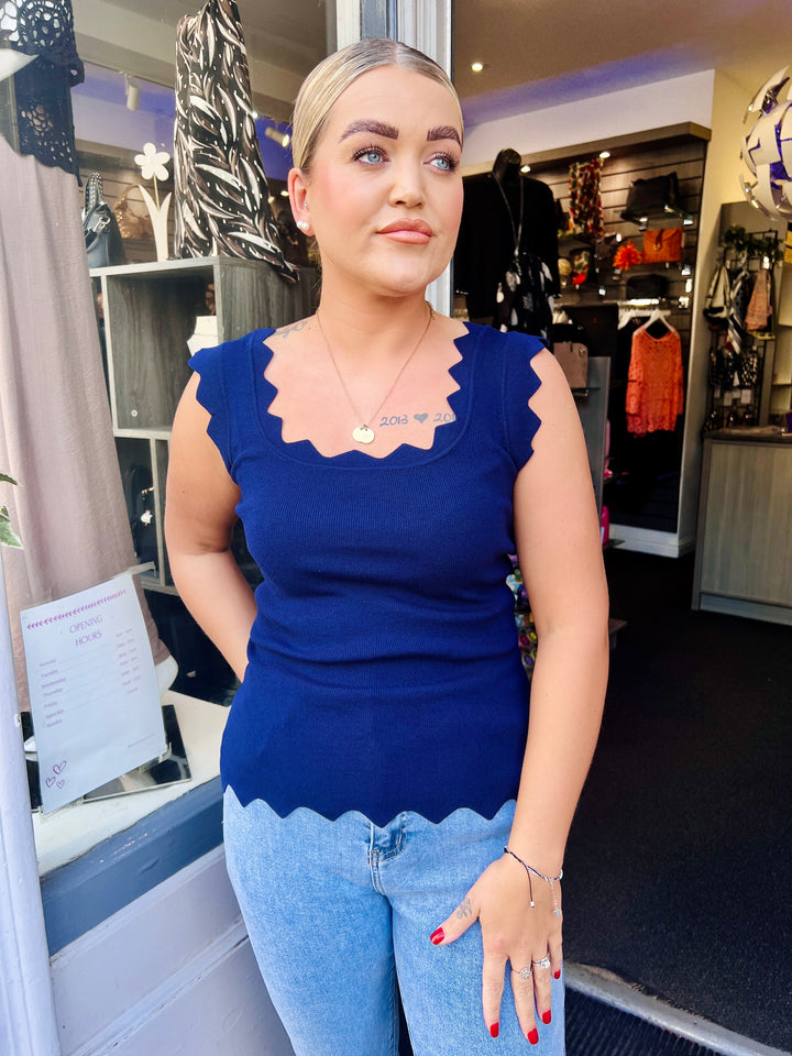 Gianna Knitted Scalloped Vest NAVY