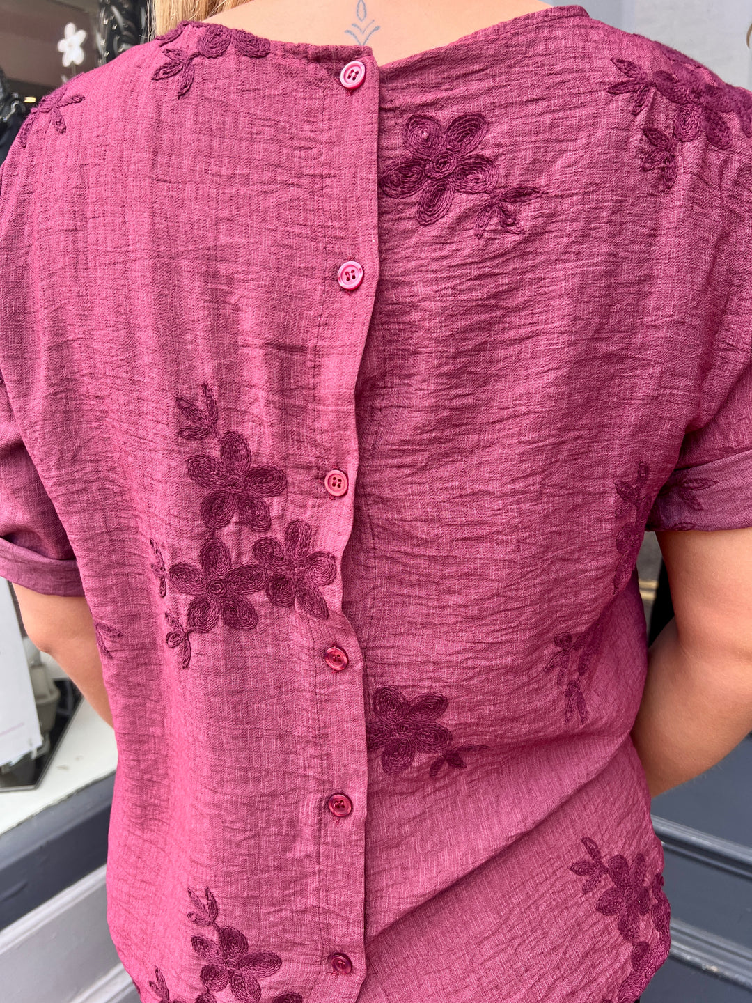 Tiffany Floral Embroidered Top WINE