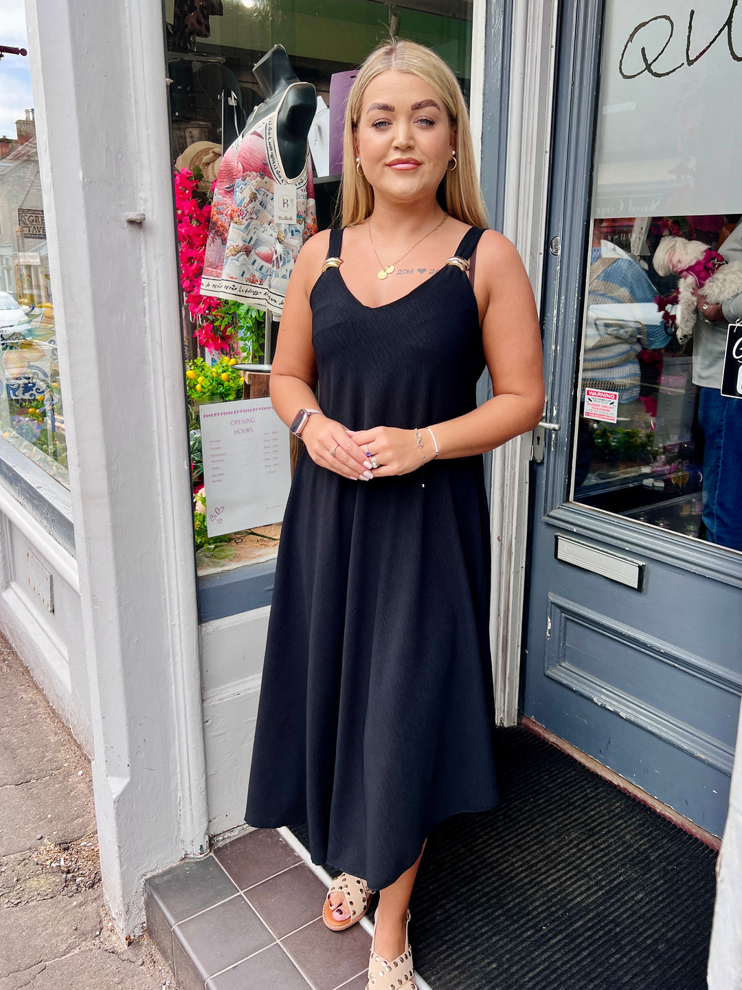 Aria Gold Buckle Maxi Dress BLACK