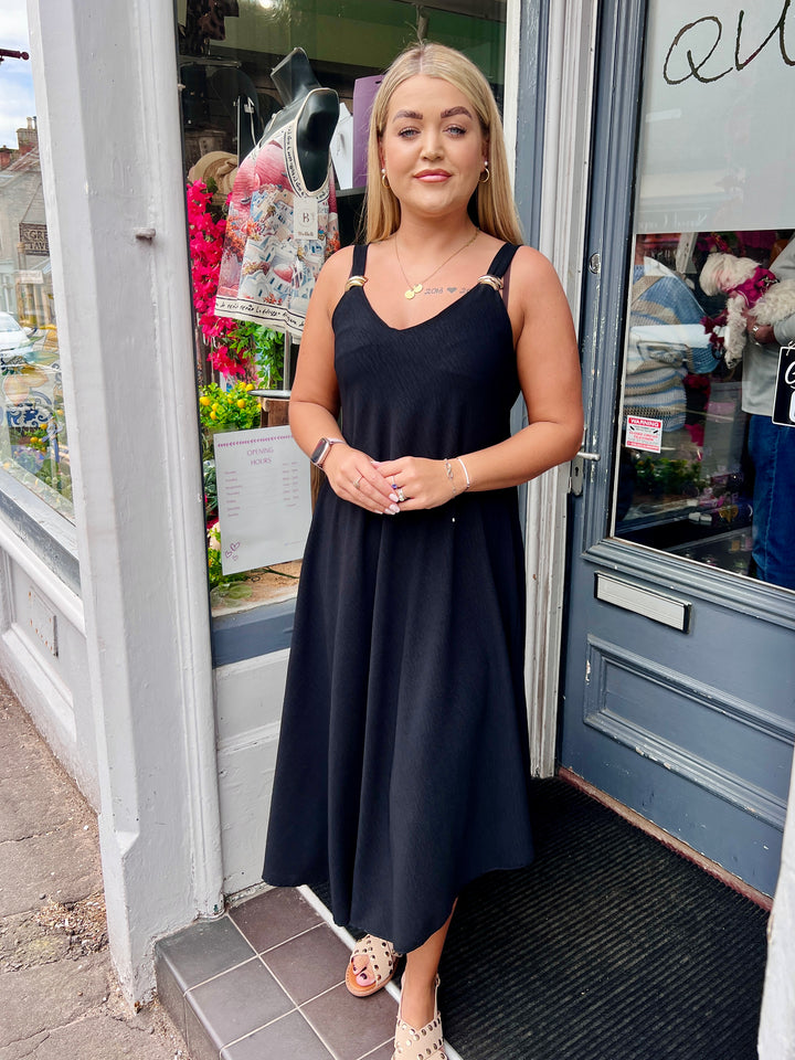 Aria Gold Buckle Maxi Dress BLACK