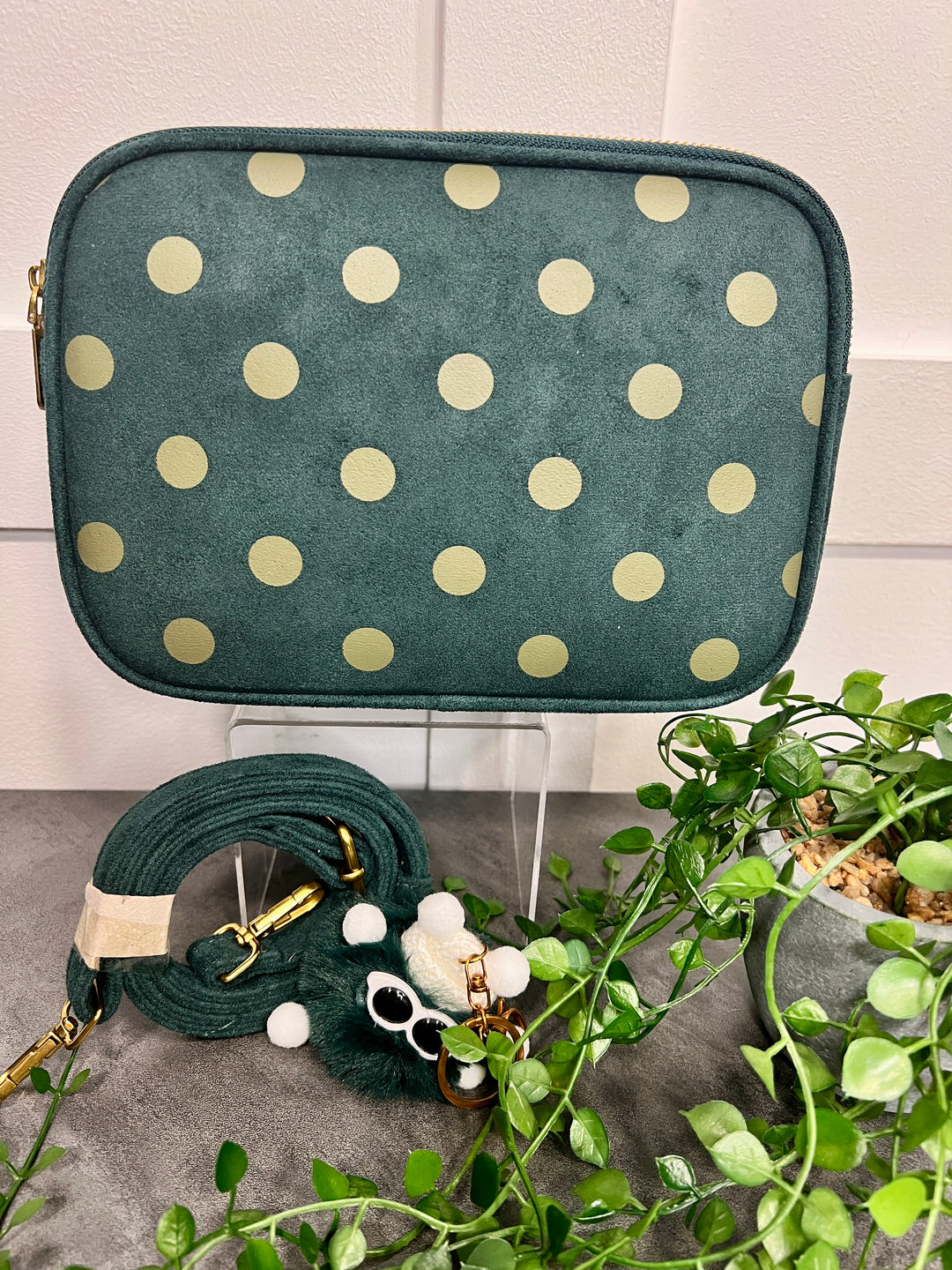 Polka Dot Suedette Camera Bag TEAL