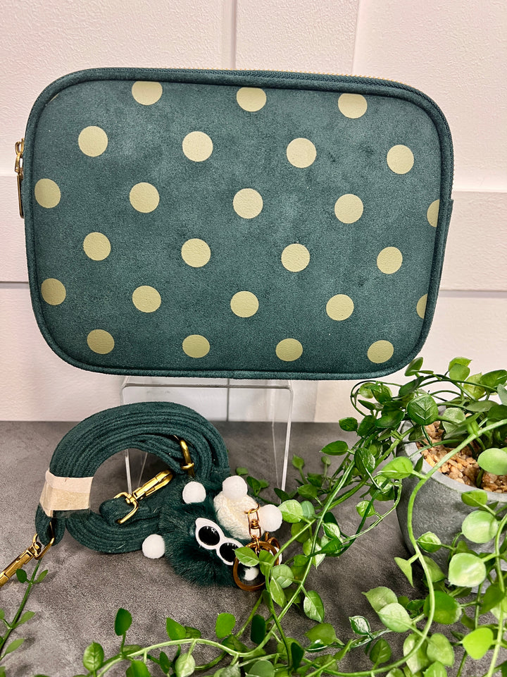 Polka Dot Suedette Camera Bag TEAL