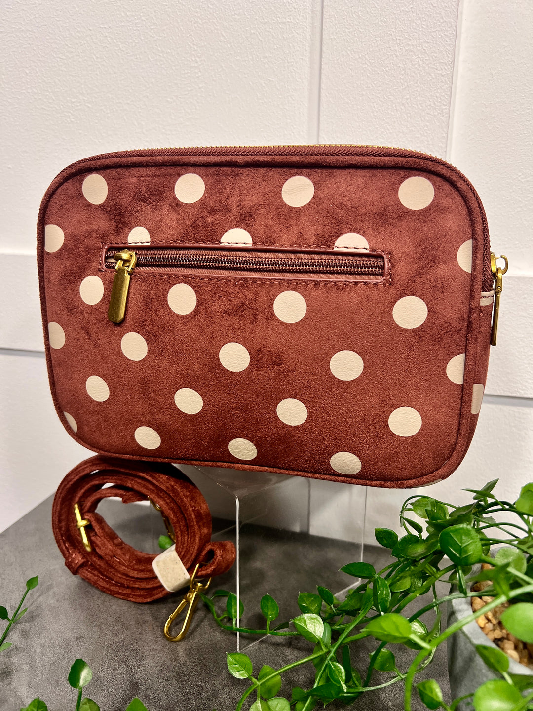 Polka Dot Suedette Camera Bag TERRACOTTA