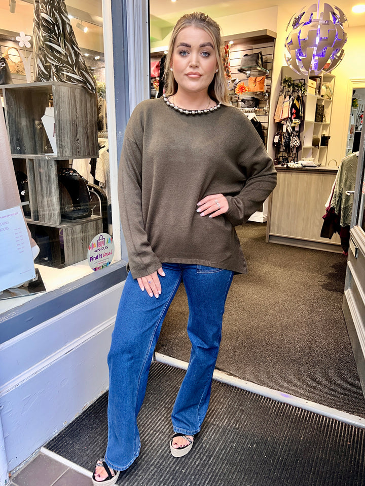 Bridget Metallic Bead Embossed Knit KHAKI