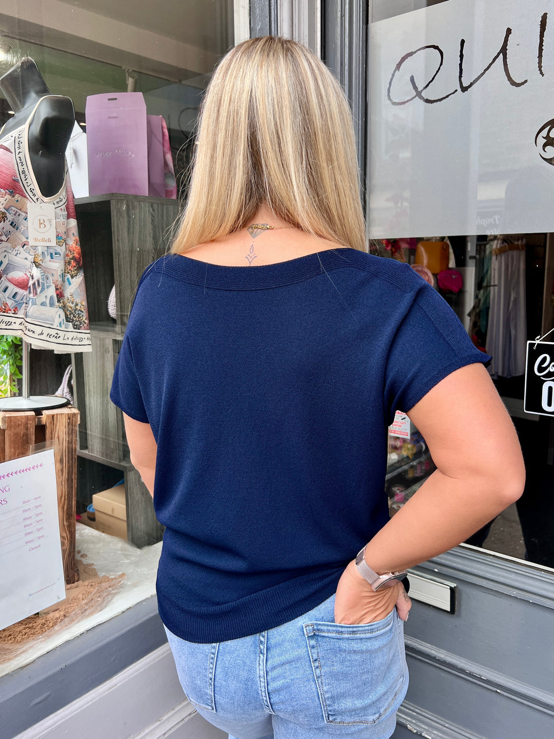 Jenna Fine Knit Short Sleeve Top NAVY