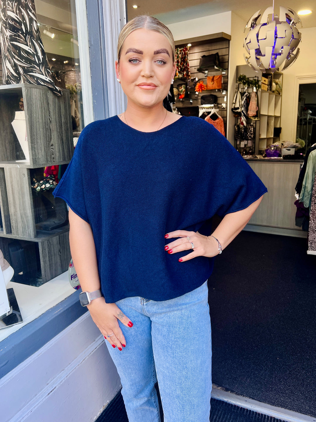 Sandi Italian Soft Knit Short Sleeve Jumper NAVY