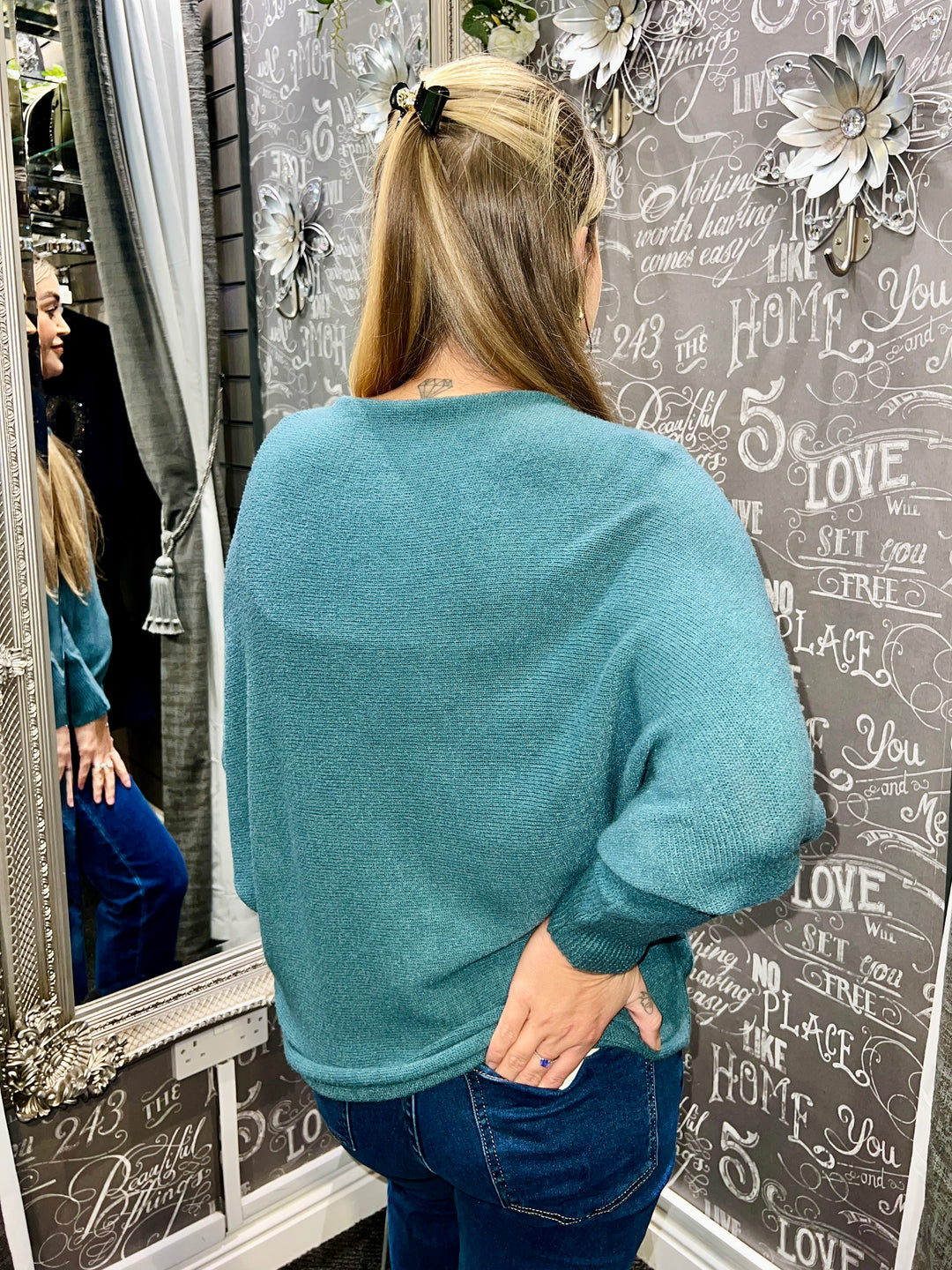 Darcie Batwing Jumper TEAL