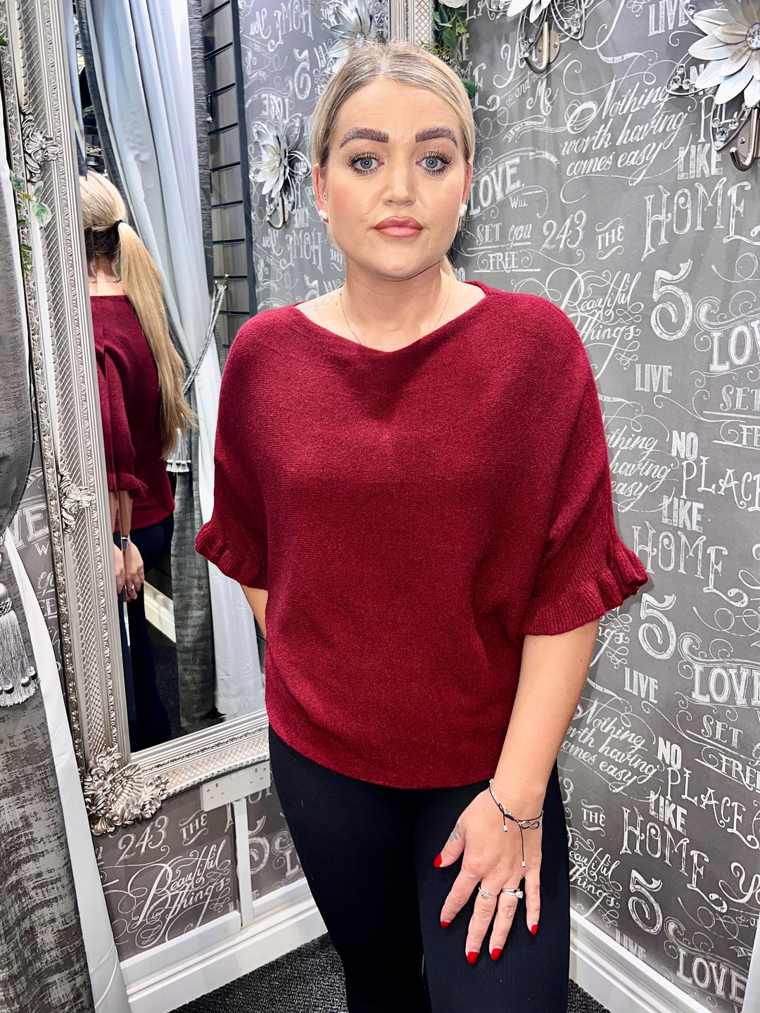 Lara Frill Sleeve Knit WINE