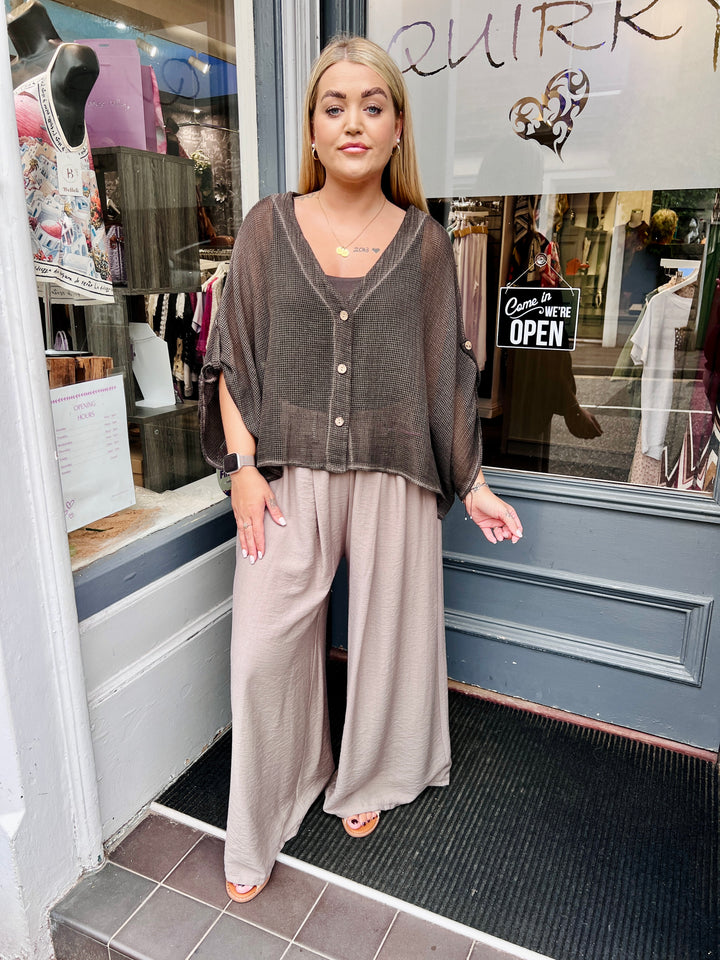 Harley Mesh Button Cardigan BROWN