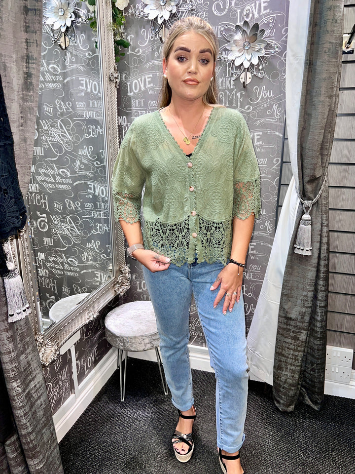 Rhona Floral Lace Blouse KHAKI