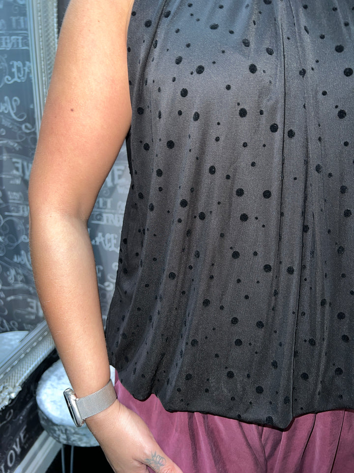 Textured Dot Sleeveless Bubblehem Blouse BLACK