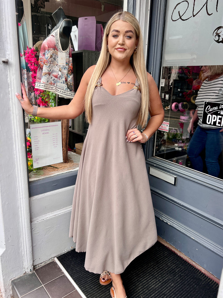 Aria Gold Buckle Maxi Dress MOCHA