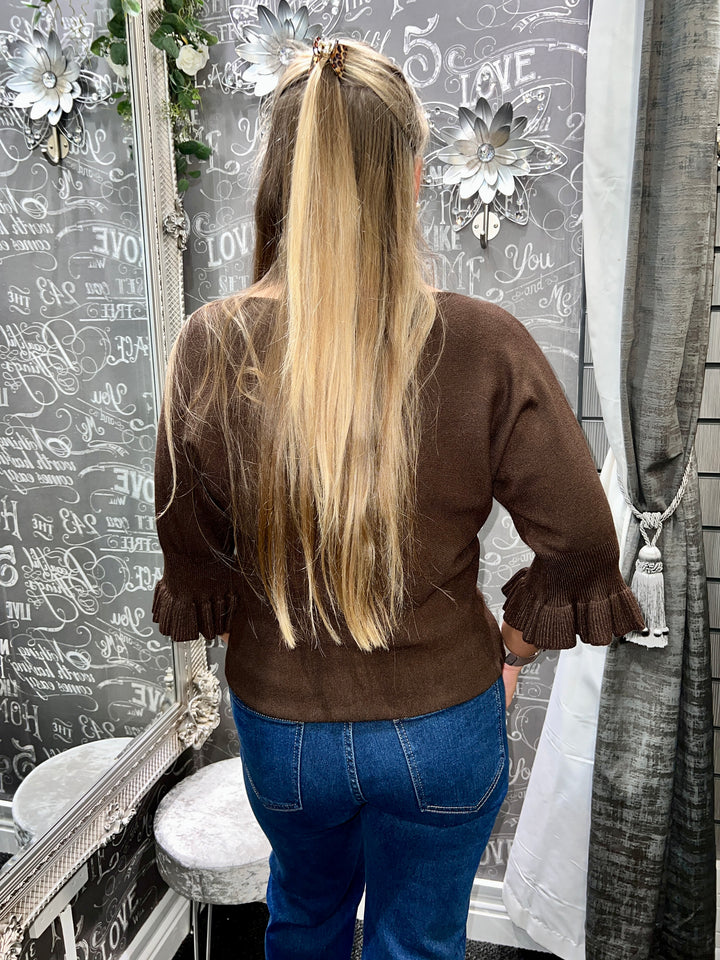Paige Frill Sleeve Knit CHOCOLATE