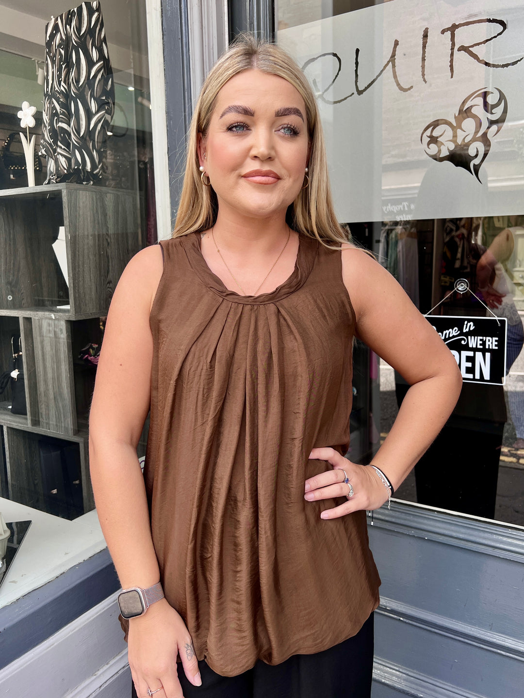 Naomi Silk Cowl Neck Vest Top CHOCOLATE