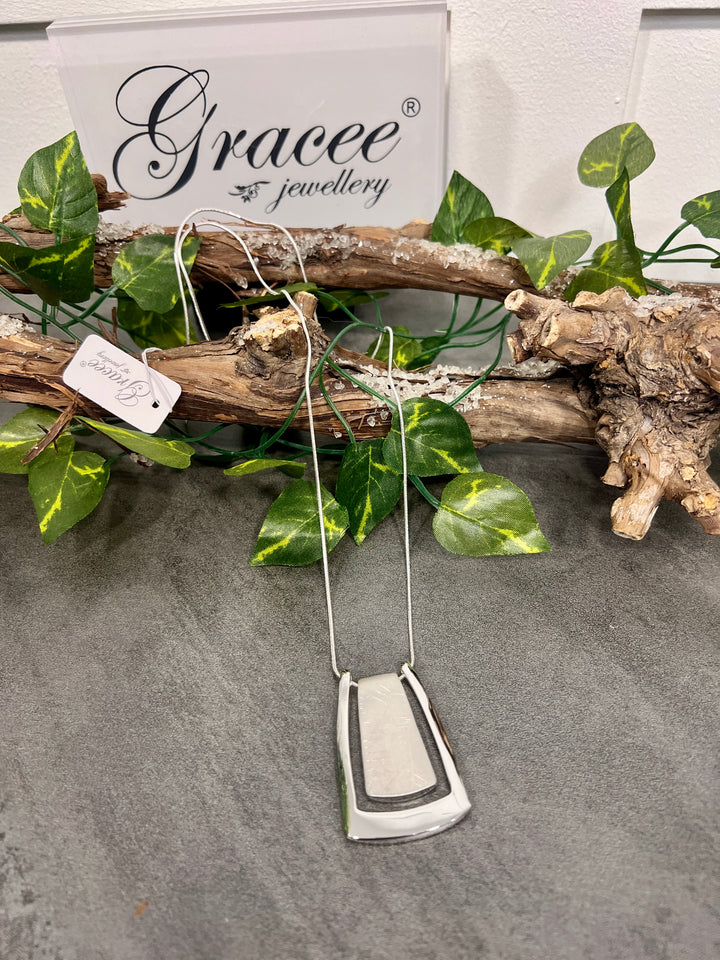 Gracee Two Tone Brushed Rect Necklace SILVER