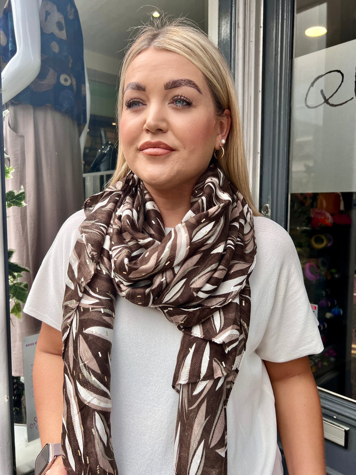Bold Leaf Print Scarf BROWN