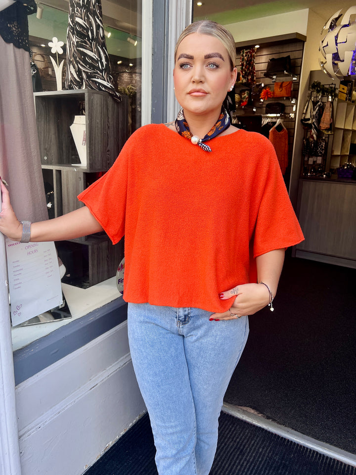 Sandi Italian Soft Knit Short Sleeve Jumper BURNT ORANGE