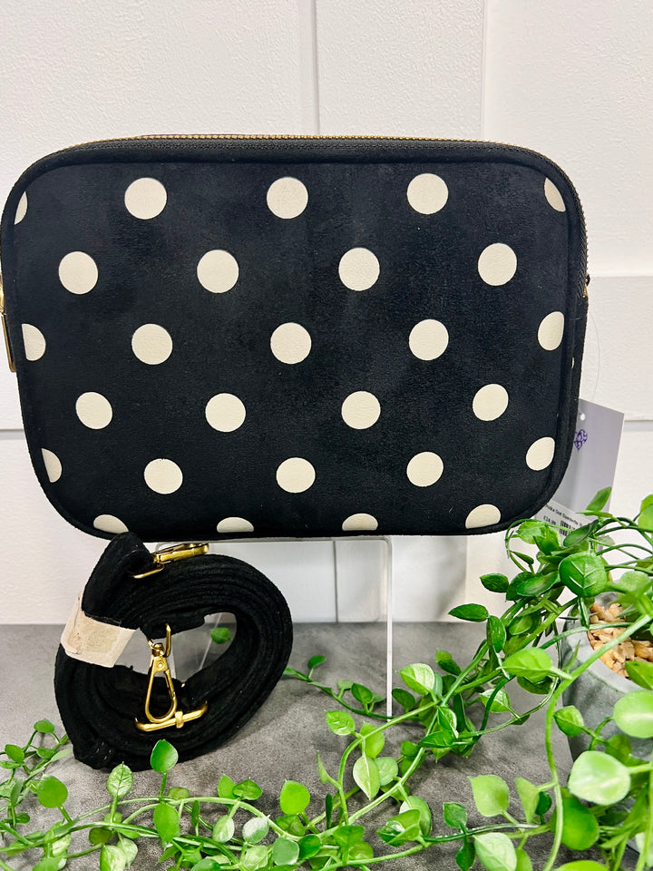 Polka Dot Suedette Camera Bag BLACK