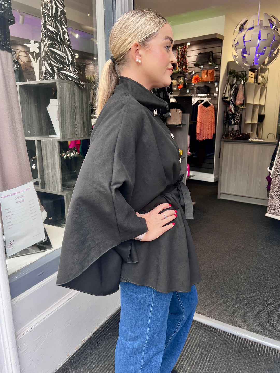 Savannah Suede Belted Cape BLACK