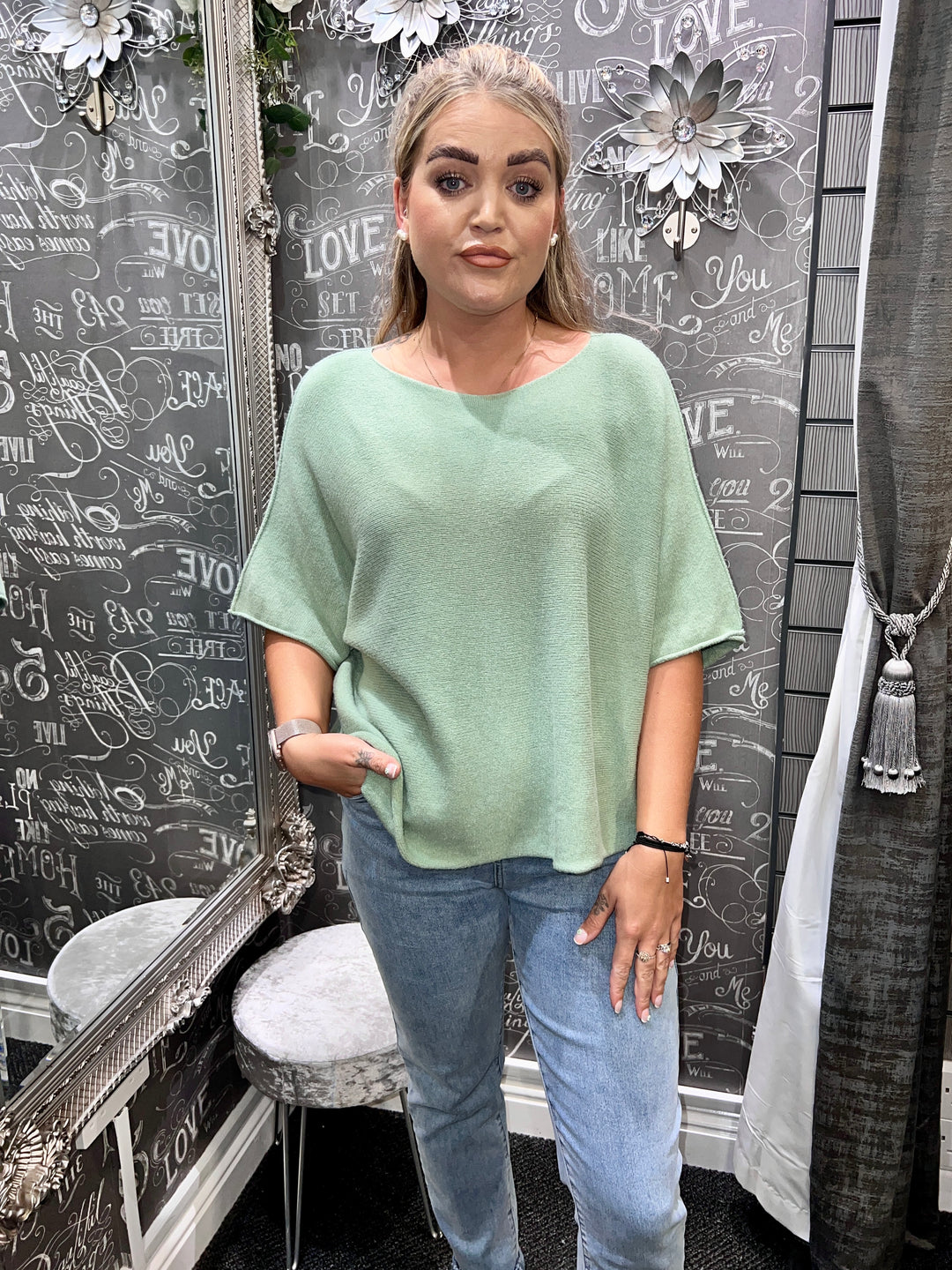Sandi Italian Soft Knit Short Sleeve Jumper SAGE