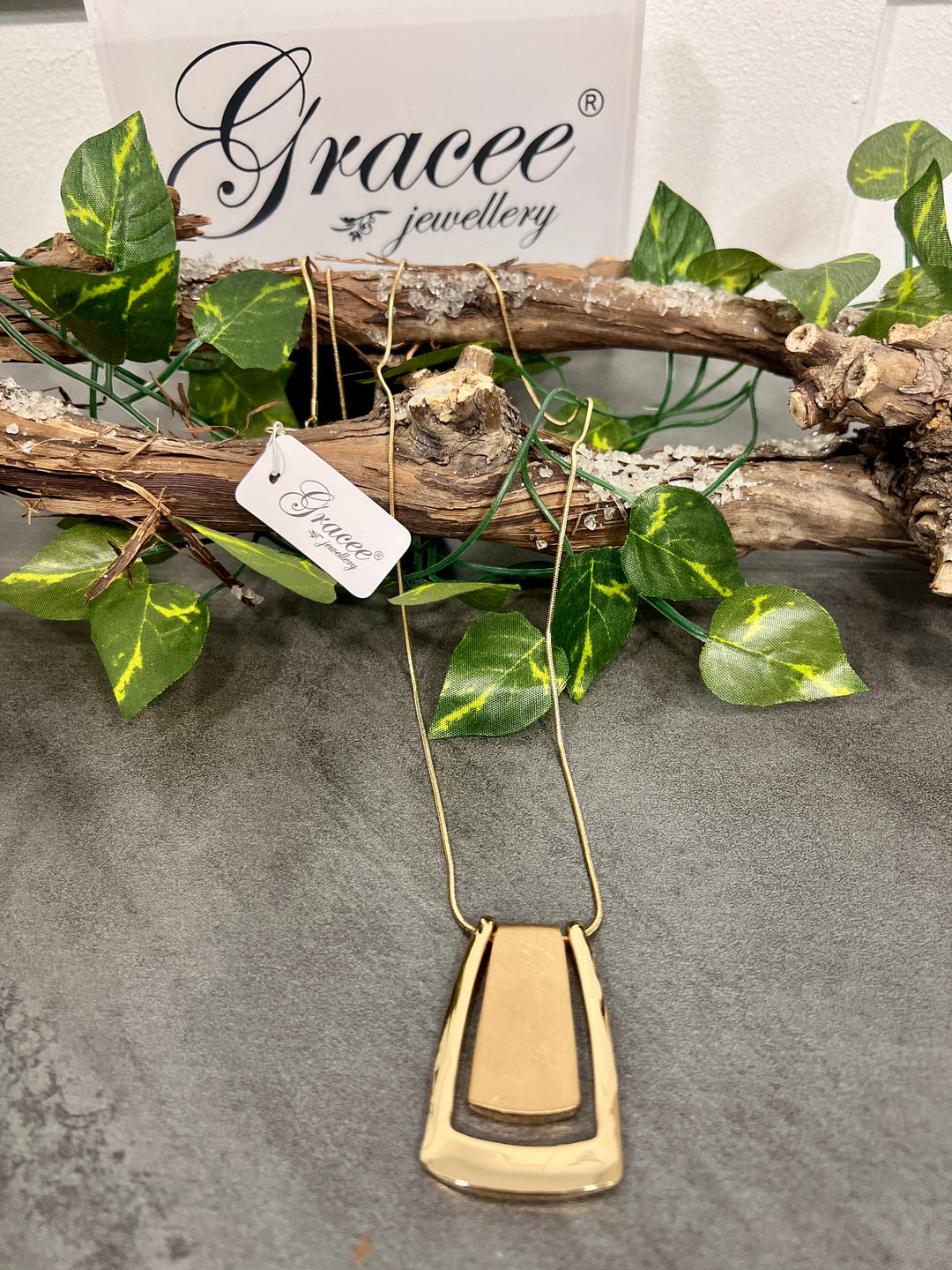 Gracee Two Tone Brushed Rectangle Necklace GOLD