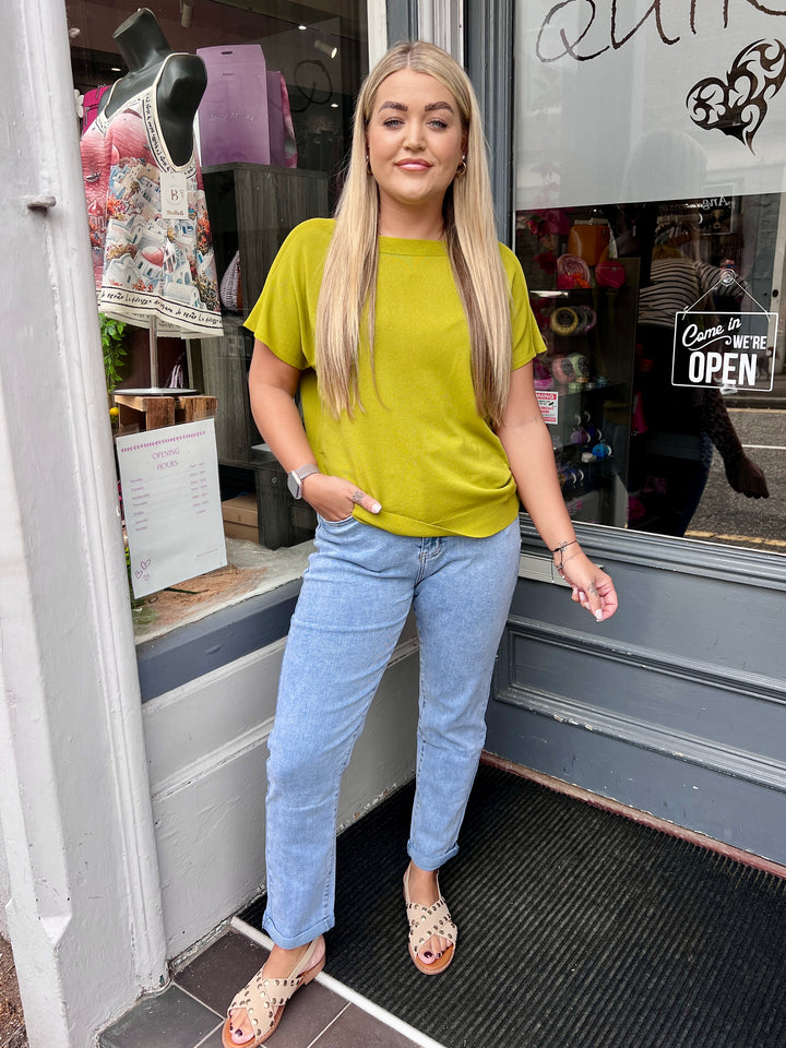 Jenna Fine Knit Short Sleeve Top APPLE