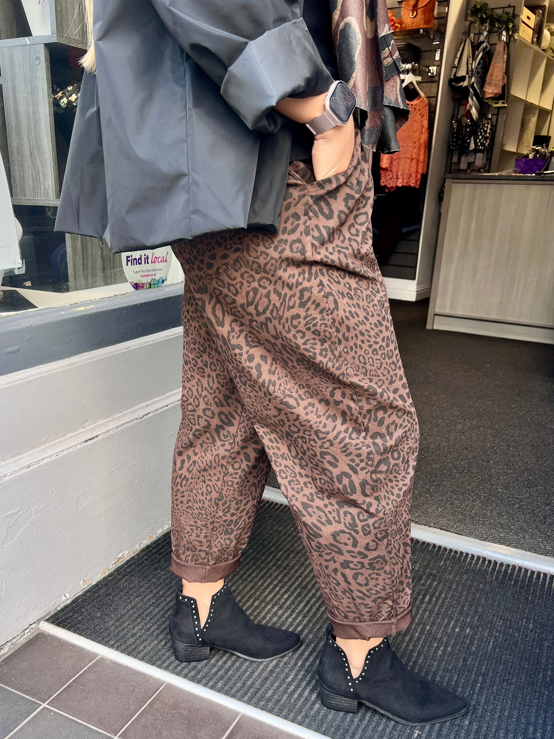 Animal Print Barrel Leg Magic Trousers CHOCOLATE