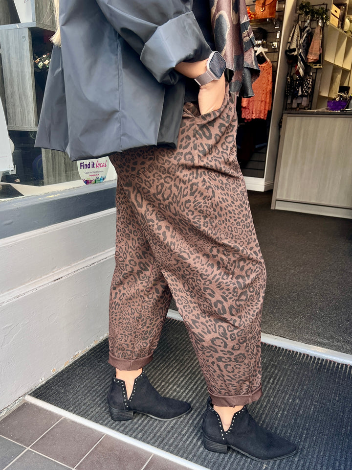 Animal Print Barrel Leg Magic Trousers CHOCOLATE