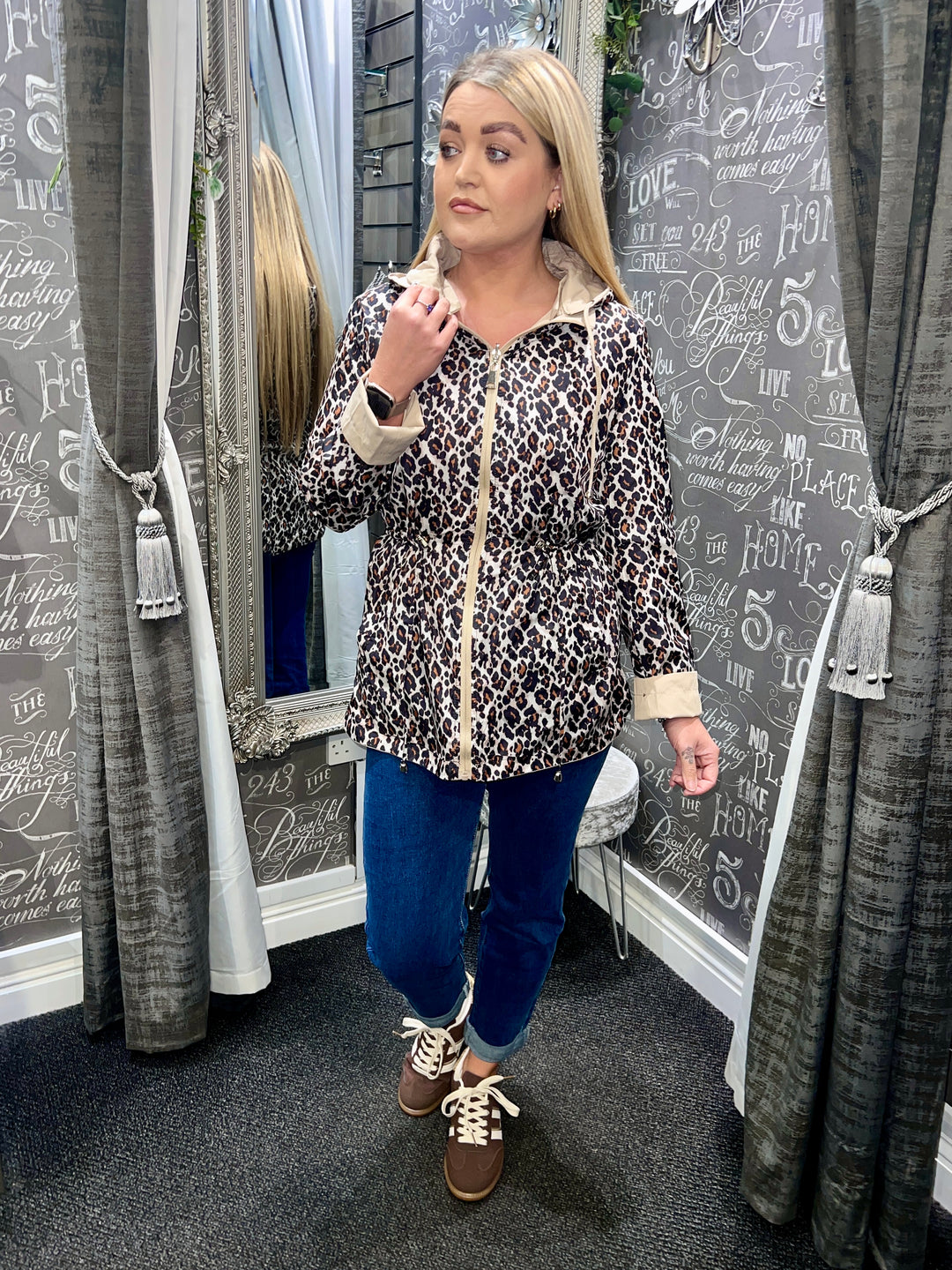 Roxy Animal Print Reversible Rain Coat BEIGE