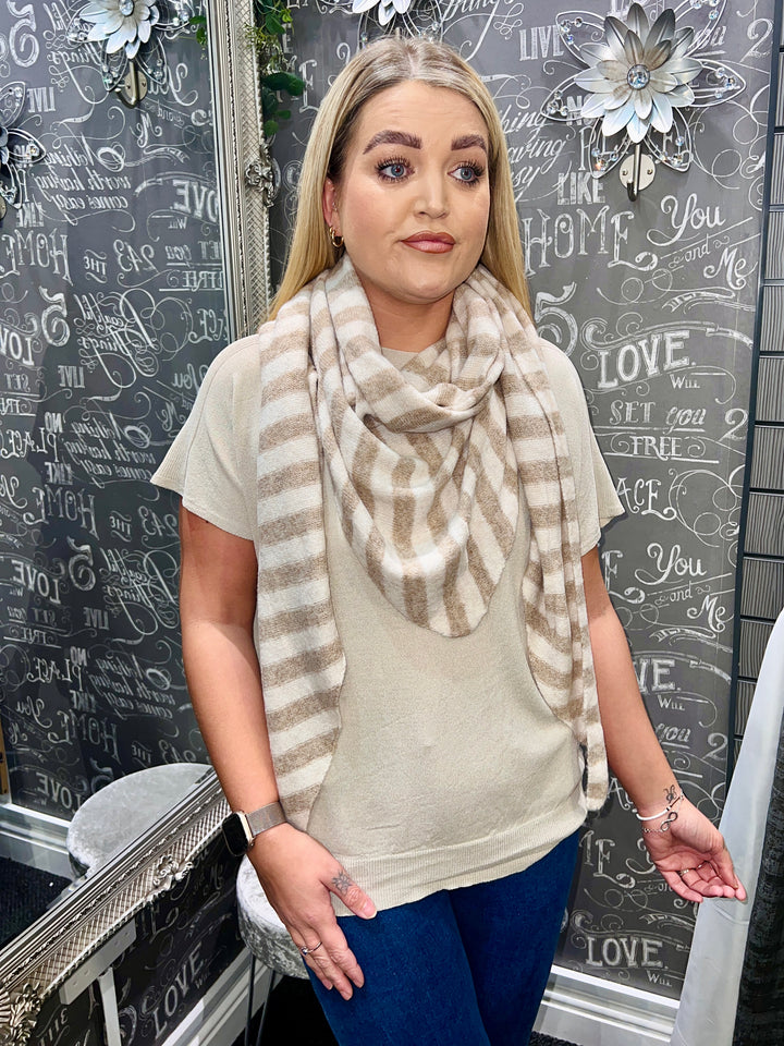 Striped Triangle Scarf TAUPE/BEIGE
