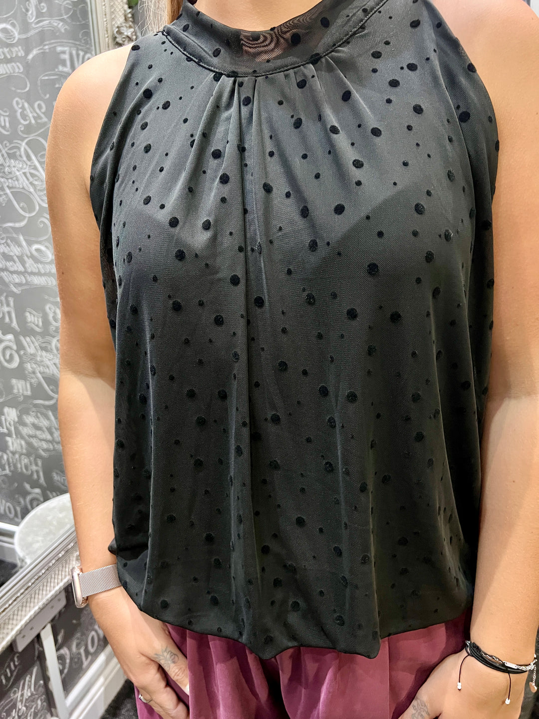 Textured Dot Sleeveless Bubblehem Blouse BLACK