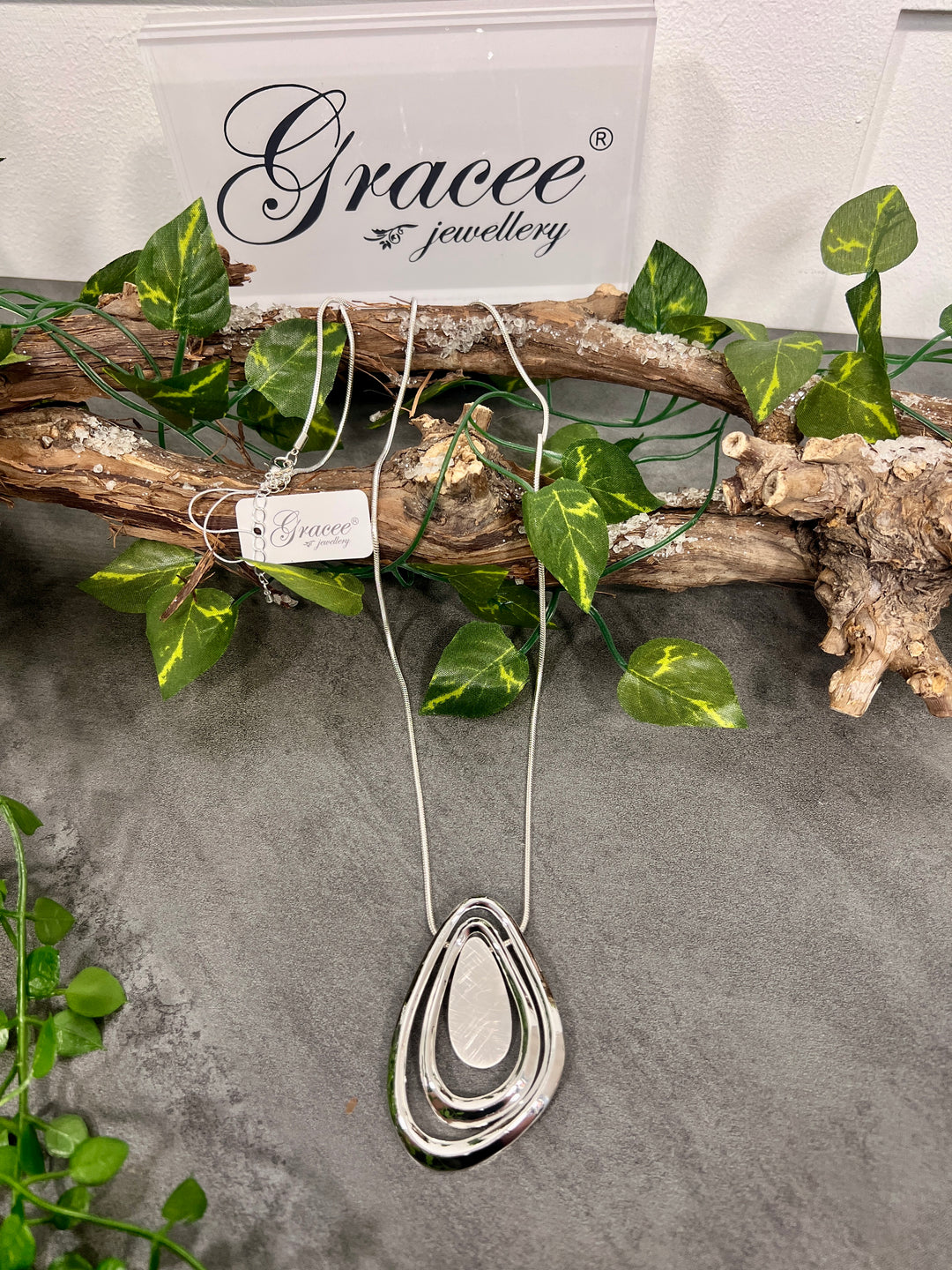 Gracee Long Mix Oval Necklace SILVER