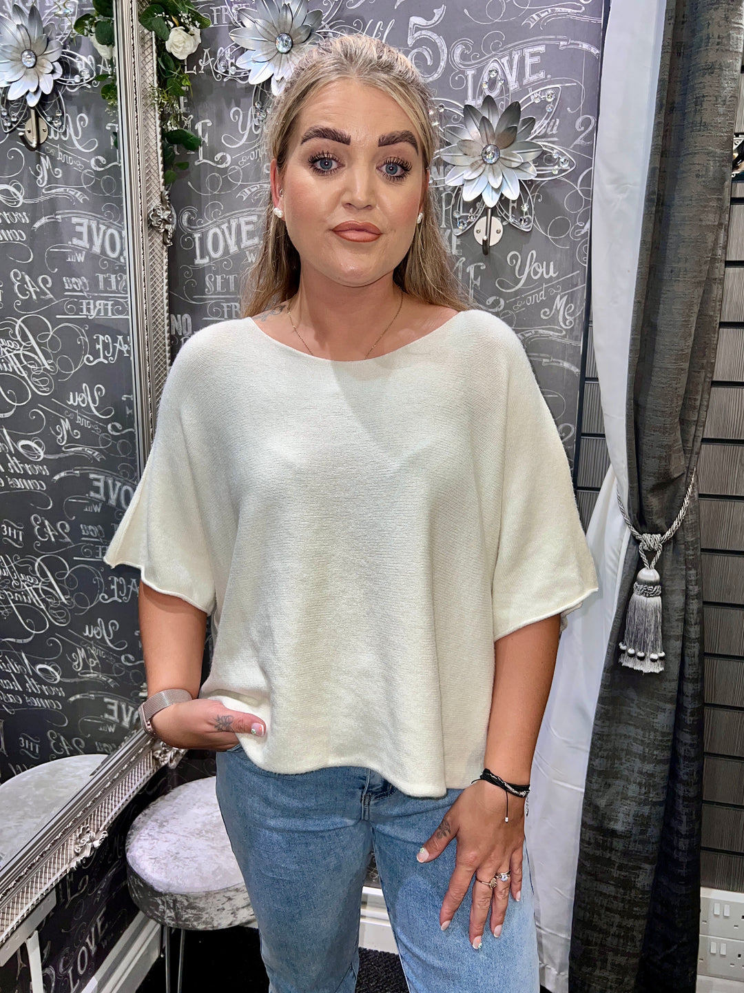 Sandi Italian Soft Knit Short Sleeve Jumper CREAM