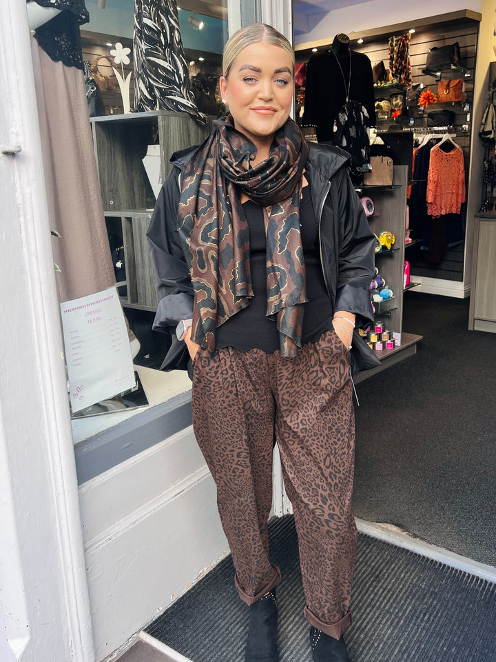 Animal Print Barrel Leg Magic Trousers CHOCOLATE