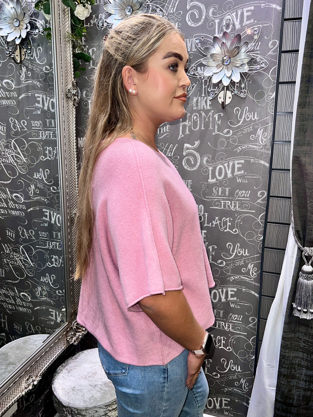 Sandi Italian Soft Knit Short Sleeve Jumper PASTEL PINK