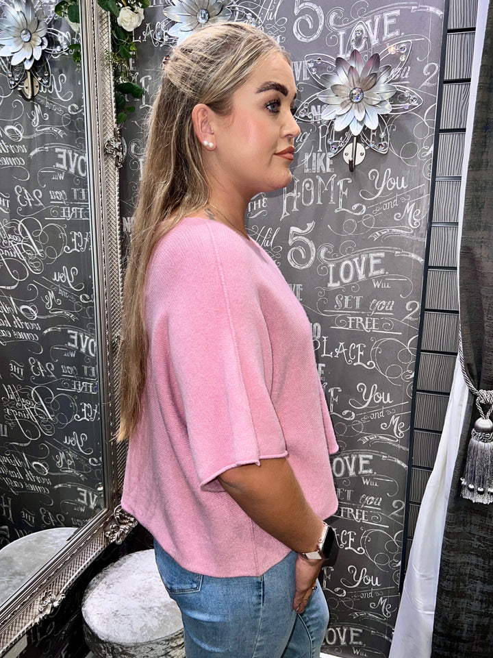 Sandi Italian Soft Knit Short Sleeve Jumper PASTEL PINK