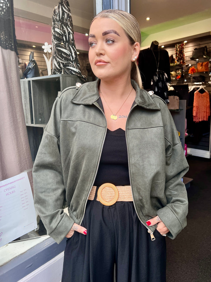 Tara Suede Bomber Jacket KHAKI