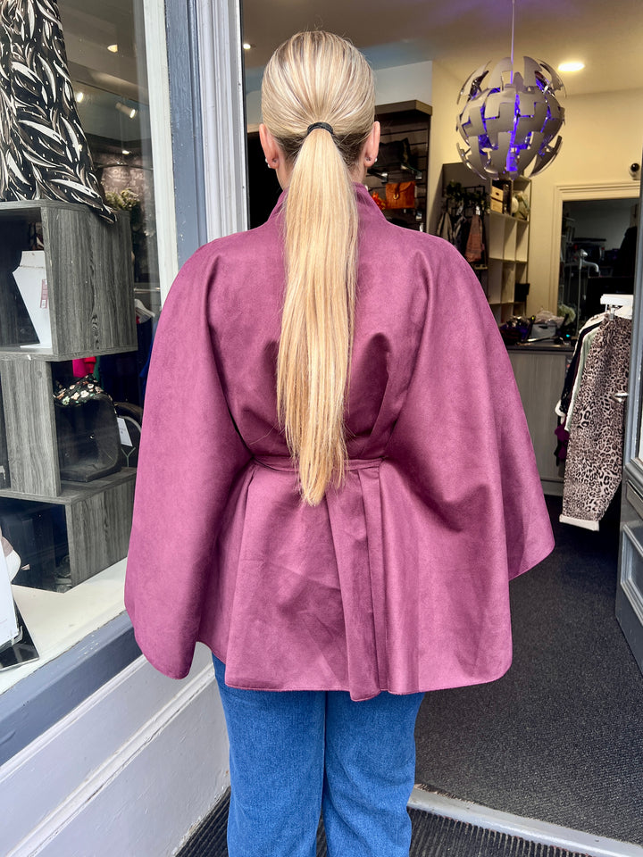 Savannah Suede Belted Cape BERRY