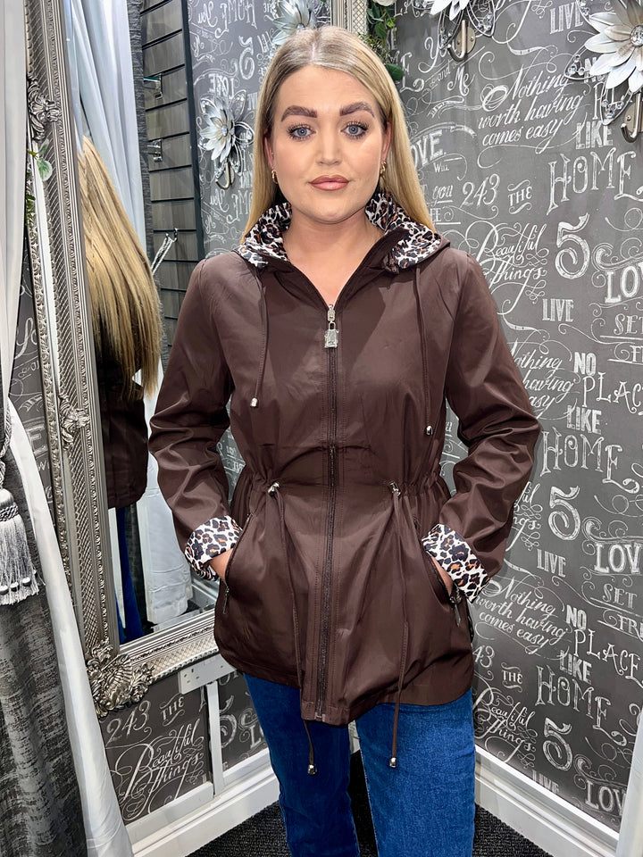 Roxy Animal Print Reversible Rain Coat CHOCOLATE