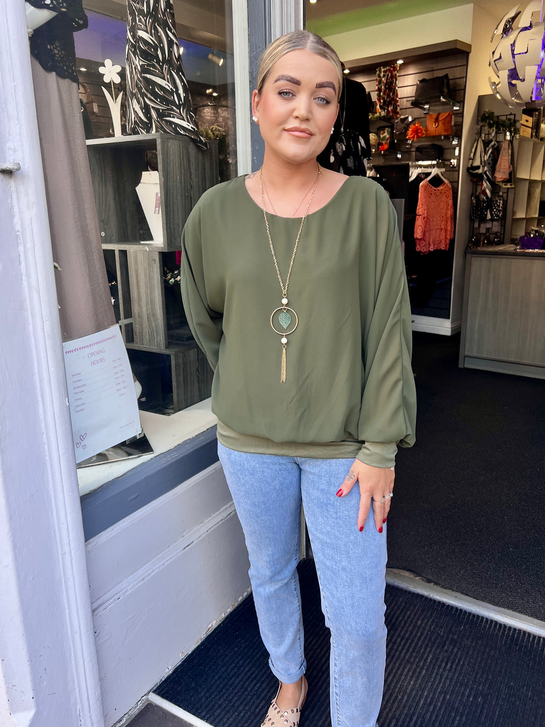 Mia Long Sleeve Chiffon Blouse KHAKI